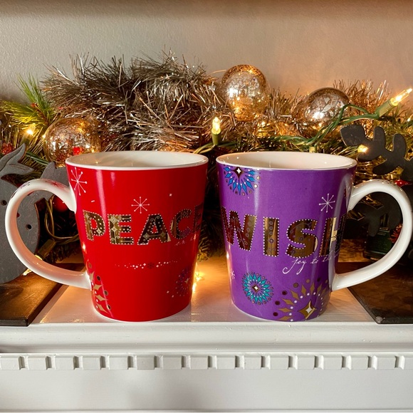 Starbucks•Holiday 2006•Set of Two (2) Mugs~PEACE (Red)+WISH (Purple)•14 fl oz - Picture 3 of 12